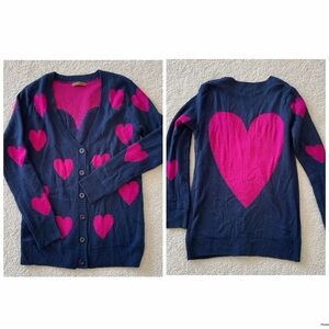 Valentine Hearts Love Sweetheart Cardigan Sweater The Classic Navy Pink Size L